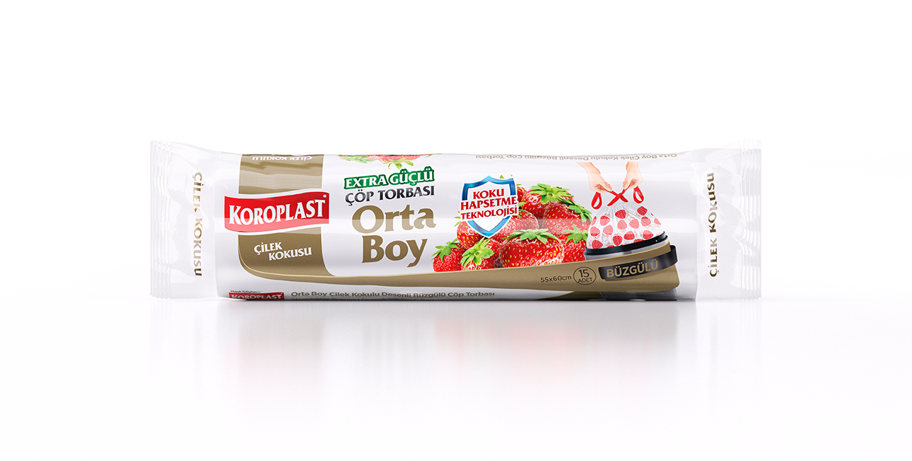 Koroplast Çilek Kokulu Büzgülü Orta Boy Çöp Torbası